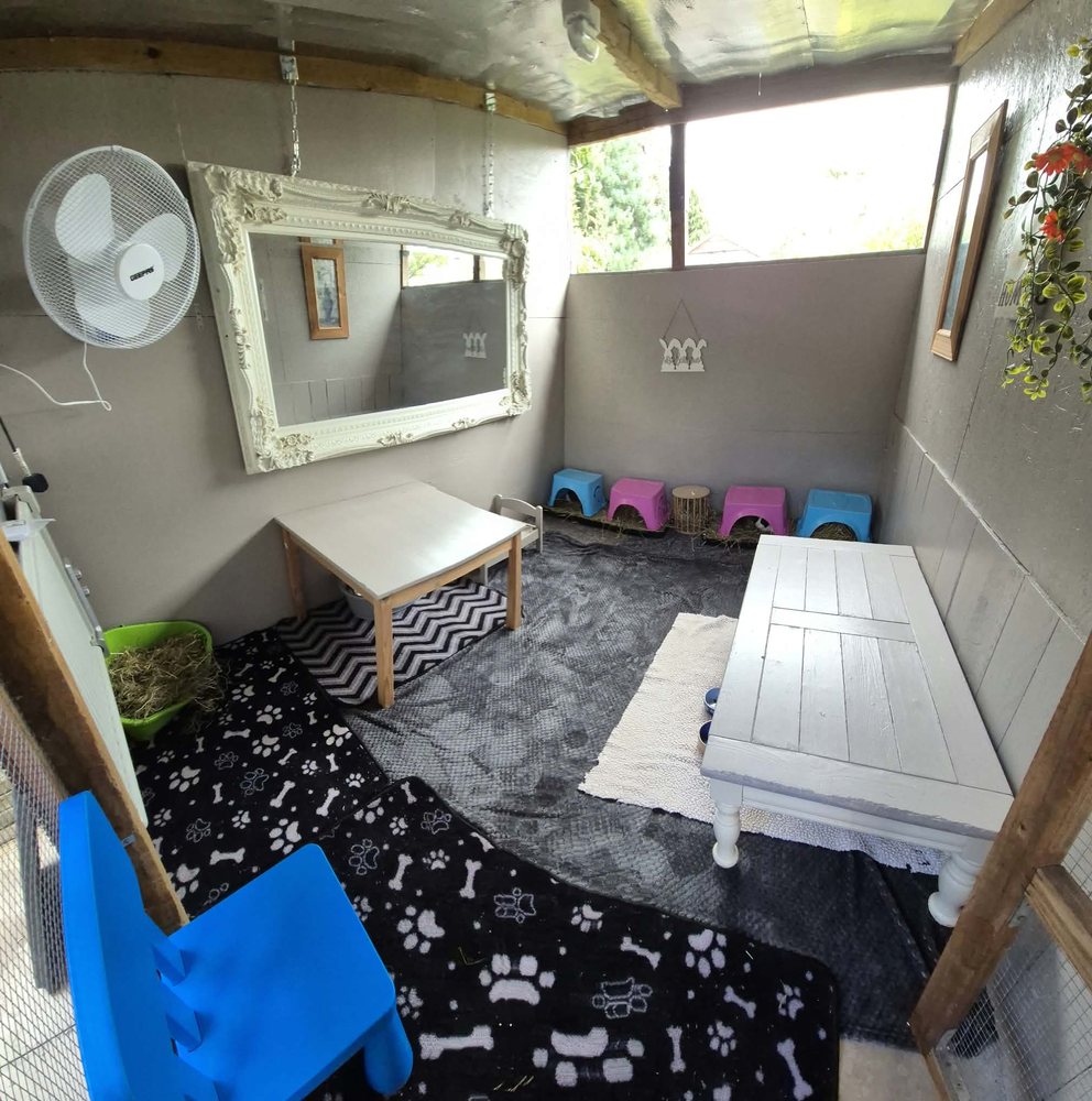 A Penthouse interior with ornate mirror, tables, rugs, hideaways and a garden window